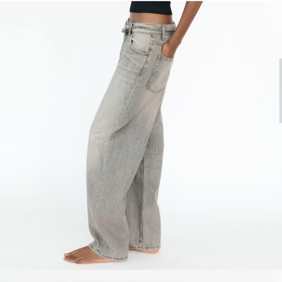 NWT Zara Mid Rise Full Length Tailored Balloon Jeans - Picture 2 of 8